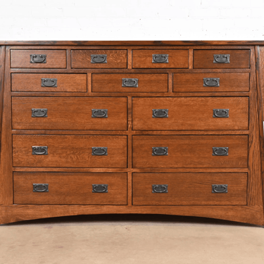 Stickley Style Arts & Crafts Oak Thirteen-Drawer Dresser Chest, Newly Refinished