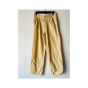 Claiborne Pleated High Waist Pastel Yellow Wide Leg Trousers 