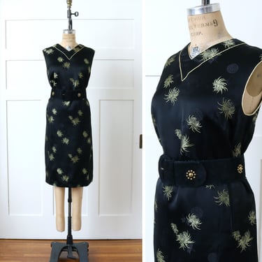 vintage 1960s LBD shift dress • black & gold Chinese silk brocade dress • Mayfield Mall 'The Mandarin Shop' 