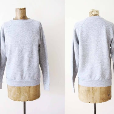 Vintage Heather Gray Raglan Sweatshirt S - 80s Crewneck Pullover Athletic Jumper - Minimalist 