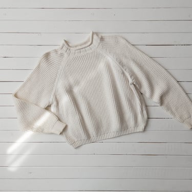white chunky sweater | 80s 90s vintage cozy oversized cottagecore academia cropped waffle knit sweater 