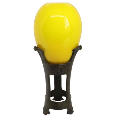 Circa 1915 Tiffany Studios Favrile Glass Lemon Yellow Amphora Egg shaped Vase on Bronze Stand 