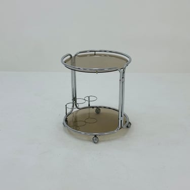 Mid century Chrome bar cart/serving trolley. Smoked glass Bauhaus Italy 1980s  