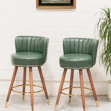 Old Saloon Style Green Bar Stools