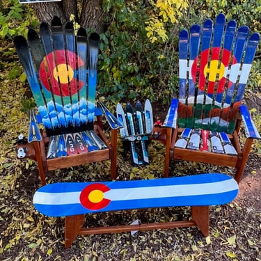 Set of 4 - Awesome Colorado Set (2) chairs and a coffee table and side table, Mural Painted Trees 