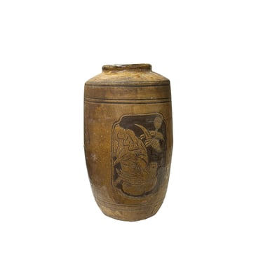 Vintage Earthy Beige Brown Village Rural Pottery Ceramic Pot Vase JK216E 