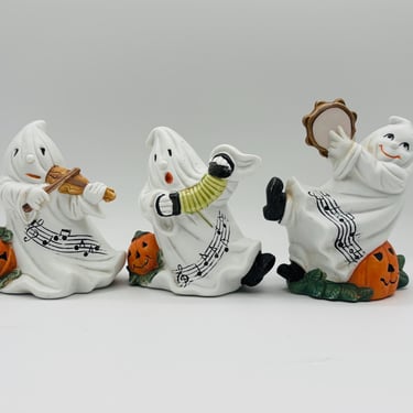 Set of 3 Vintage Ghost Violin, Tambourine, and Cordian Musicians Halloween Decor by LeChalet