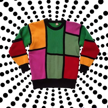 AMAZING Vintage Colorful Mondrian Modern Art Pullover Sweater 