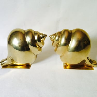 Brass Seashells Bookends vintage Mid-Century Modern- a pair 