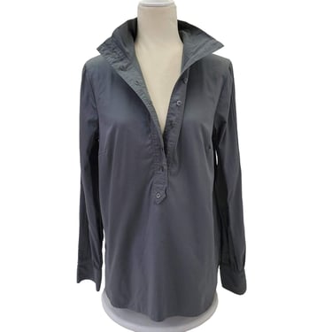 Hoss Intropia Neck Tie Scarf Tunic Top Blouse Gray Button Mandarin Collar 10 NEW 