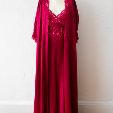 Vintage Christian Dior Lingerie Wine Red Silk Robe &amp; Slip Set S/M