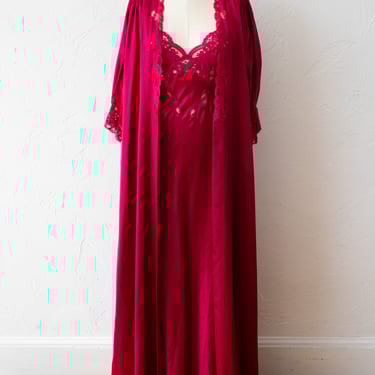 Vintage Christian Dior Lingerie Wine Red Silk Robe &amp; Slip Set S/M