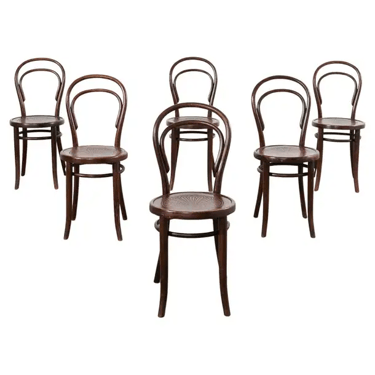 Set of Six Labeled Thonet No. 14 Bentwood Bistro Chairs