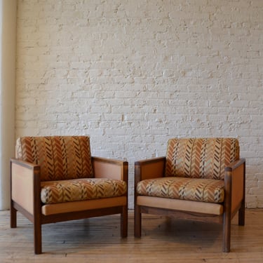 Pair MCM Upholstered Club Lounge Chairs