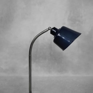 Vintage Classic Industrial Metal Polish Desk Lamp with Enamel Blue Shade, 1950s 