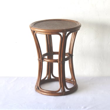 Mid-Century Modern Rattan and Bamboo Italian Style Round Side Table 