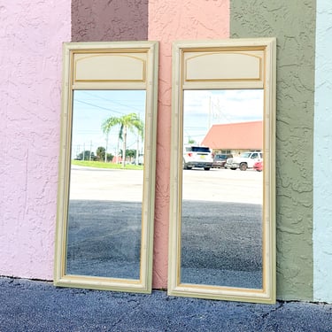 Pair of Yellow Faux Bamboo Mirrors