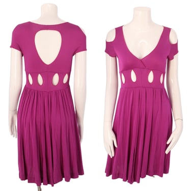 70s STEPHEN BURROWS World jersey keyhole dress S  / vintage 1970s cut out rare disco designer dress magenta pink 