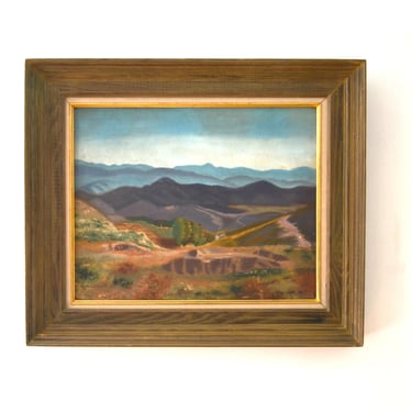 Vintage 1951 Mountain Landscape Oil Painting on Board, signed Beatrice Waitt 
