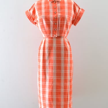 Vintage 1950s Orange Plaid Dress Set