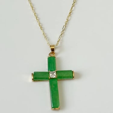 Tramps + Thieves Green Jade Cross Necklace