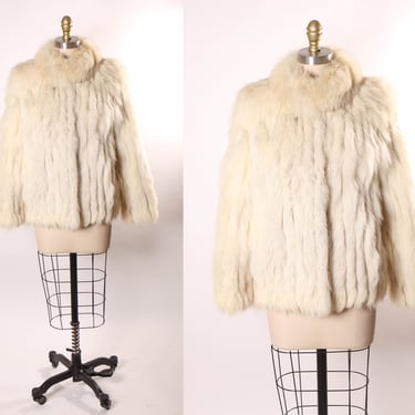 Late 1970s Early 1980s Blue Silver White Fox Fur Long Sleeve Fur Coat by Saga Fox for Maurices -M 