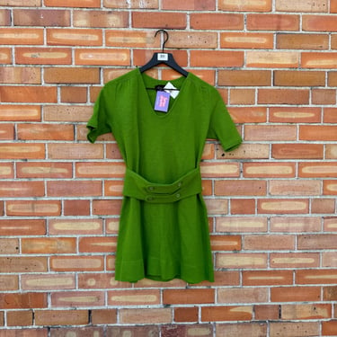 vintage 60s green alvin duskin by Cathy hardwick knit mod mini dress  / xs extra small 