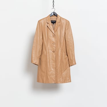 CARAMEL LEATHER TRENCH coat longline jacket vintage Soft Wilson's Women blazer / Large 