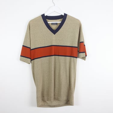 vintage 1970s pinstripe VS. big stripe slouchy super soft vintage v-neck JOCKEY brand short sleeve t-shirt -- size xl 