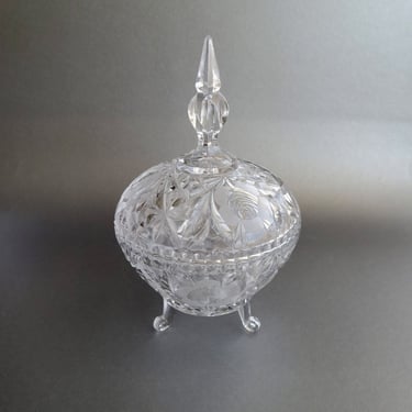 Crystal lidded candy dish Footed clear glass trinket bowl Crystal fruit vase Luxury table centerpiece 