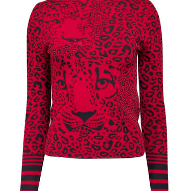 Karen Millen - Red & Black Leopard Crew Neckline Knit Sweater Sz S