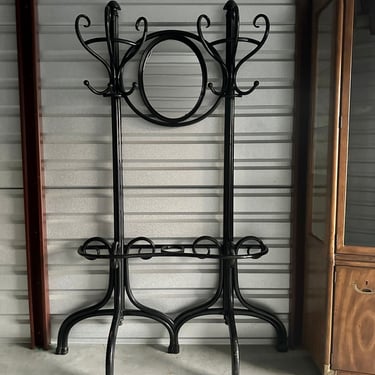 Antique Early 20th Century Art Nouveau / Victorian Bentwood Mirrored Hall Tree Attributed to Thonet 