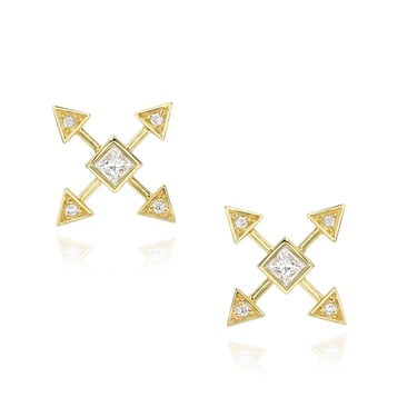 Pure Energy Post Earrings Two - 18k Gold + Diamonds