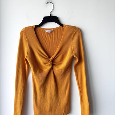 VTG No Boundaries Sweater Pullover Ribbed Knit Orange Yellow Scoop Neck Long Sleeve Women XL 