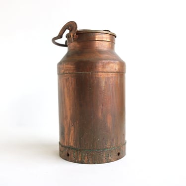 Rustic 19th Century Patinated Copper Plated Milk Container Can Farm Country Style Umbrella Stand Antique circa 1890 With Lid Carry Handle 