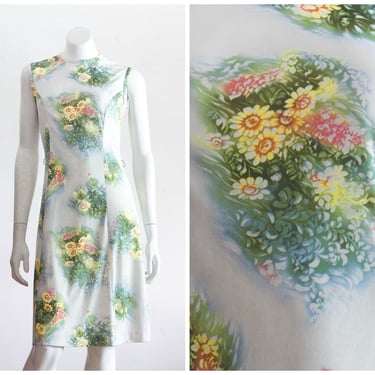 Vintage 1960s White Floral Sheath Dress | Sleeveless 