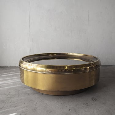 1970's Brass Drum Coffee Table by Mastercraft Furniture 