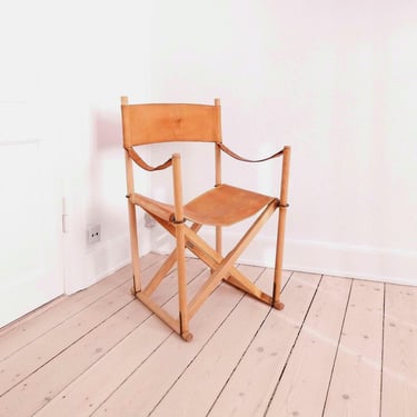 Mogens Koch vintage folding chair leather mid century leather chair directors Danish modern chair cognac leather chair safari foldable chair 