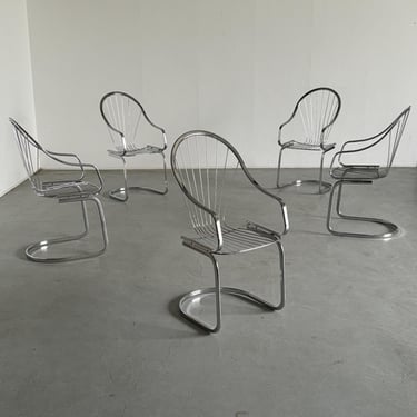 1 of 5 Vintage Italian Mid-Century Modern Armchairs by Gastone Rinaldi for Rima, Chromed Steel, 1970s Italy 