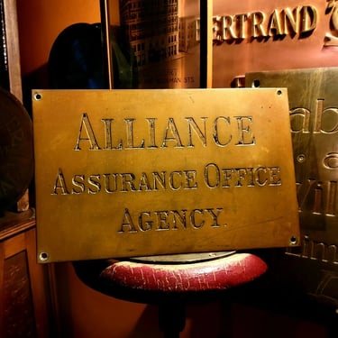 1910's ALLIANCE ASSURANCE COMPANY Brass Antique Plaque Rothschild