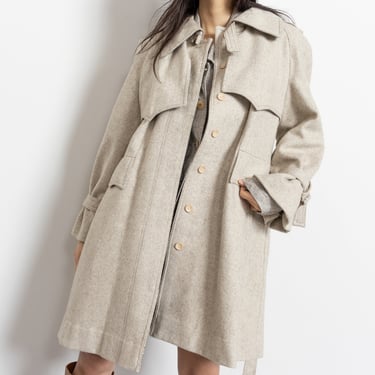 BELTED WOOL TRENCH coat jacket women Cream Beige minimal modern short fall winter / Small 