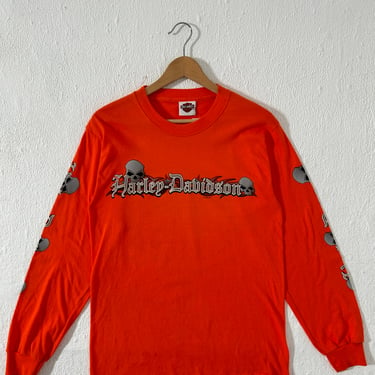 Vintage 2000s Orange Long Sleeve Harley Davidson Wenatchee, WA T-Shirt Sz. S