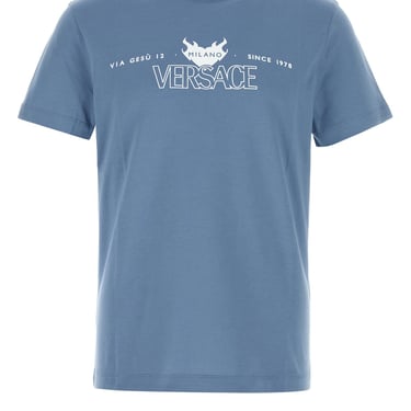 Versace Men Cerulean Blue Cotton T-Shirt