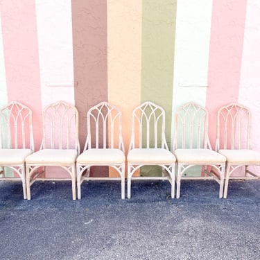 Set of Six Rattan Cathedral Chairs