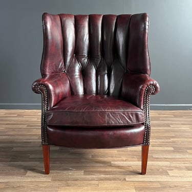 Vintage Georgian Chesterfield Style Leather Wing Back Chair, c.1960’s 