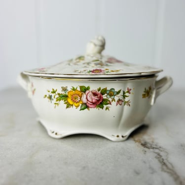 Vintage W.H. Grindley Covered Dish, 1950s Kashmir, Marlborough Royal Petal, serving dish w lid, with handles, for serving, mid century table 