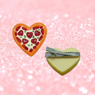 Pizza Hair Clip - Cute Heart Shaped Barrette - Valentine's Day Accessory 