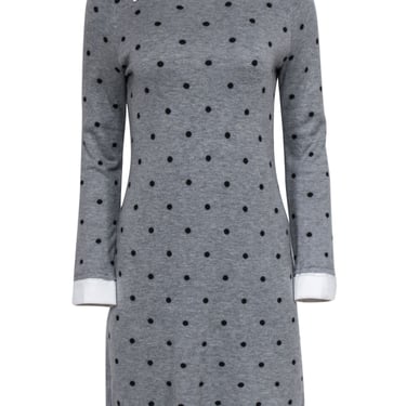 Cynthia Rowley - Grey &amp; Black Polka Dot Collared Sweater Dress Sz M