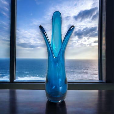 Vintage Viking Glass Epic Bluenique 3 Flare Swung Vase 1962 #1459 10.5