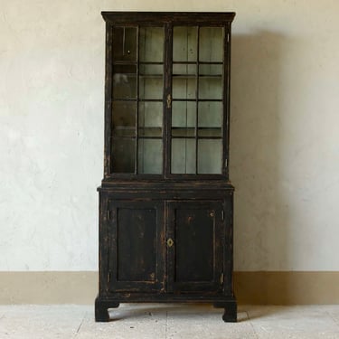 19th C. Painted Black English Pine Bookcase